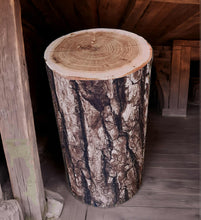 Load image into Gallery viewer, Rustic wood stump cylinder plinth flower / event stand - 60cm - HIRE ONLY
