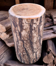 Load image into Gallery viewer, Rustic wood stump cylinder plinth flower / event stand - 50cm - HIRE ONLY
