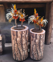 Load image into Gallery viewer, Rustic wood stump cylinder plinth flower / event stand - 50cm - HIRE ONLY
