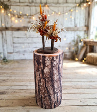 Load image into Gallery viewer, Rustic wood stump cylinder plinth flower / event stand - 50cm - HIRE ONLY
