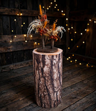 Load image into Gallery viewer, Rustic wood stump cylinder plinth flower / event stand - 50cm - HIRE ONLY
