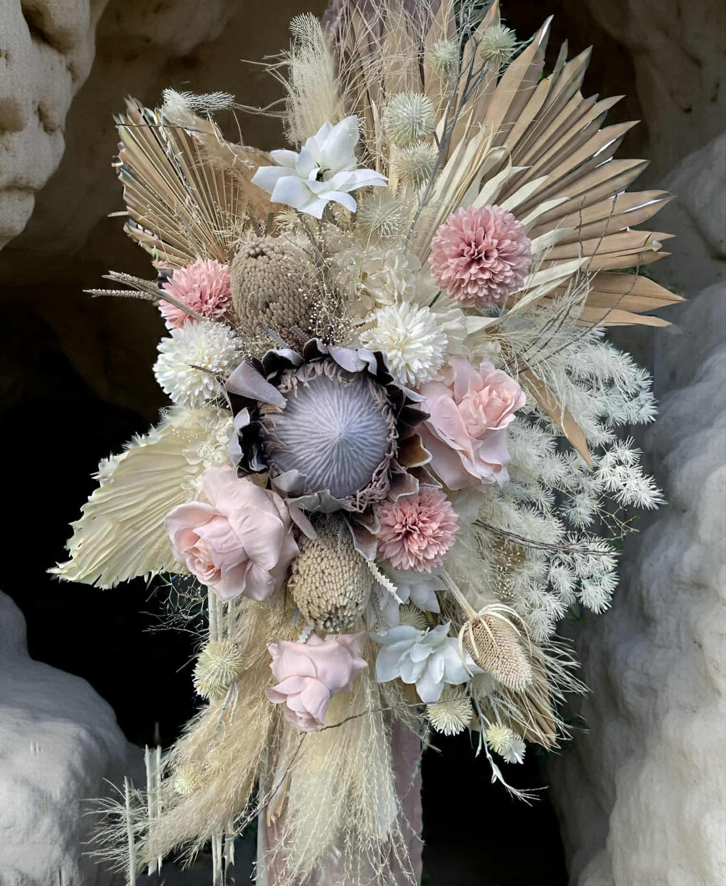 Boho Blush King Protea Everlasting arbour / backdrop flowers Style 2 - HIRE ONLY