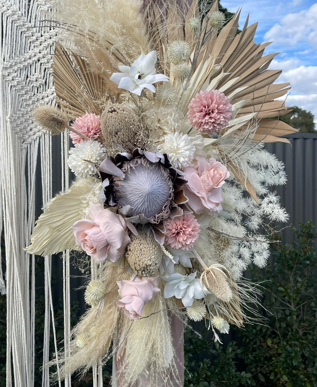 Boho Blush King Protea Everlasting arbour / backdrop flowers Style 2 - HIRE ONLY