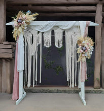 Load image into Gallery viewer, White wooden arbour w macrame - Boho Blush Package - HIRE ONLY
