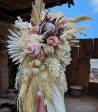 Load image into Gallery viewer, White wooden arbour w macrame - Boho Blush Package - HIRE ONLY
