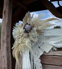 Load image into Gallery viewer, White wooden arbour w macrame - Boho Package - HIRE ONLY
