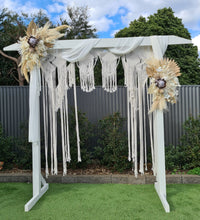 Load image into Gallery viewer, White wooden arbour w macrame - Boho Package - HIRE ONLY
