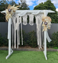 Load image into Gallery viewer, White wooden arbour w macrame - Boho Package - HIRE ONLY
