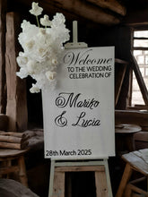 Load image into Gallery viewer, White welcome sign flowers including easel - HIRE ONLY

