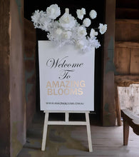 Load image into Gallery viewer, White welcome sign flowers including easel - HIRE ONLY
