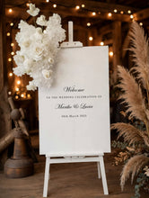 Load image into Gallery viewer, White welcome sign flowers including easel - HIRE ONLY
