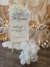 Load image into Gallery viewer, White welcome sign flowers including easel - HIRE ONLY
