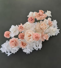 Load image into Gallery viewer, White &amp; blush flowers for welcome sign / easel (flowers only) - HIRE ONLY
