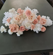 Load image into Gallery viewer, White &amp; blush flowers for welcome sign / easel (flowers only) - HIRE ONLY
