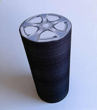 Load image into Gallery viewer, Alloy wheels and tyres cylinder cake stand / plinth - 90cm - HIRE ONLY
