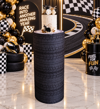Load image into Gallery viewer, Alloy wheels and tyres cylinder cake stand / plinth - 90cm - HIRE ONLY
