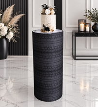 Load image into Gallery viewer, Alloy wheels and tyres cylinder cake stand / plinth - 90cm - HIRE ONLY
