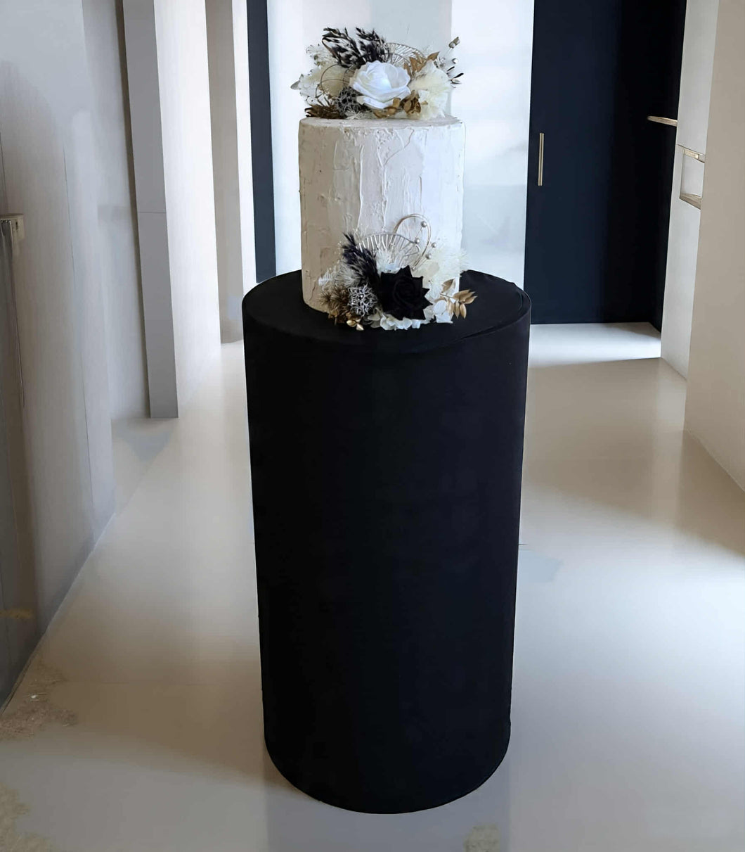 Black cylinder cake stand / plinth - 75cm - HIRE ONLY