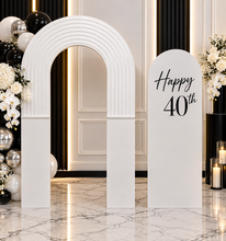 Load image into Gallery viewer, Double arch backdrop ripple - white - HIRE ONLY
