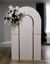 Load image into Gallery viewer, Double arch backdrop ripple - white incl 1 x flowers - HIRE ONLY
