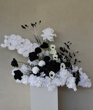 Load image into Gallery viewer, Black &amp; white floor / plinth flowers - HIRE ONLY
