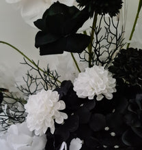 Load image into Gallery viewer, Black &amp; white floor / plinth flowers - HIRE ONLY
