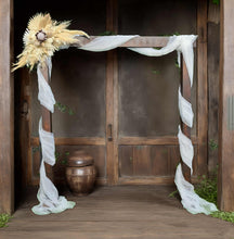 Load image into Gallery viewer, Rustic Wooden Arbour arch with boho flowers - HIRE ONLY
