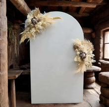 Load image into Gallery viewer, Single white backdrop / arch &amp; 2 x boho flowers - HIRE ONLY
