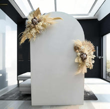 Load image into Gallery viewer, Single white backdrop / arch &amp; 2 x boho flowers - HIRE ONLY
