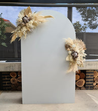 Load image into Gallery viewer, Single white backdrop / arch &amp; 2 x boho flowers - HIRE ONLY
