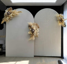 Load image into Gallery viewer, Two white backdrops / arches &amp; 3 x boho flowers - HIRE ONLY
