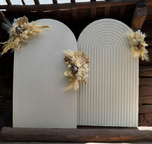 Load image into Gallery viewer, Two white backdrops / arches &amp; 3 x boho flowers - HIRE ONLY
