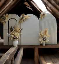 Load image into Gallery viewer, Three white backdrops / arches &amp; 5 x boho flowers - HIRE ONLY
