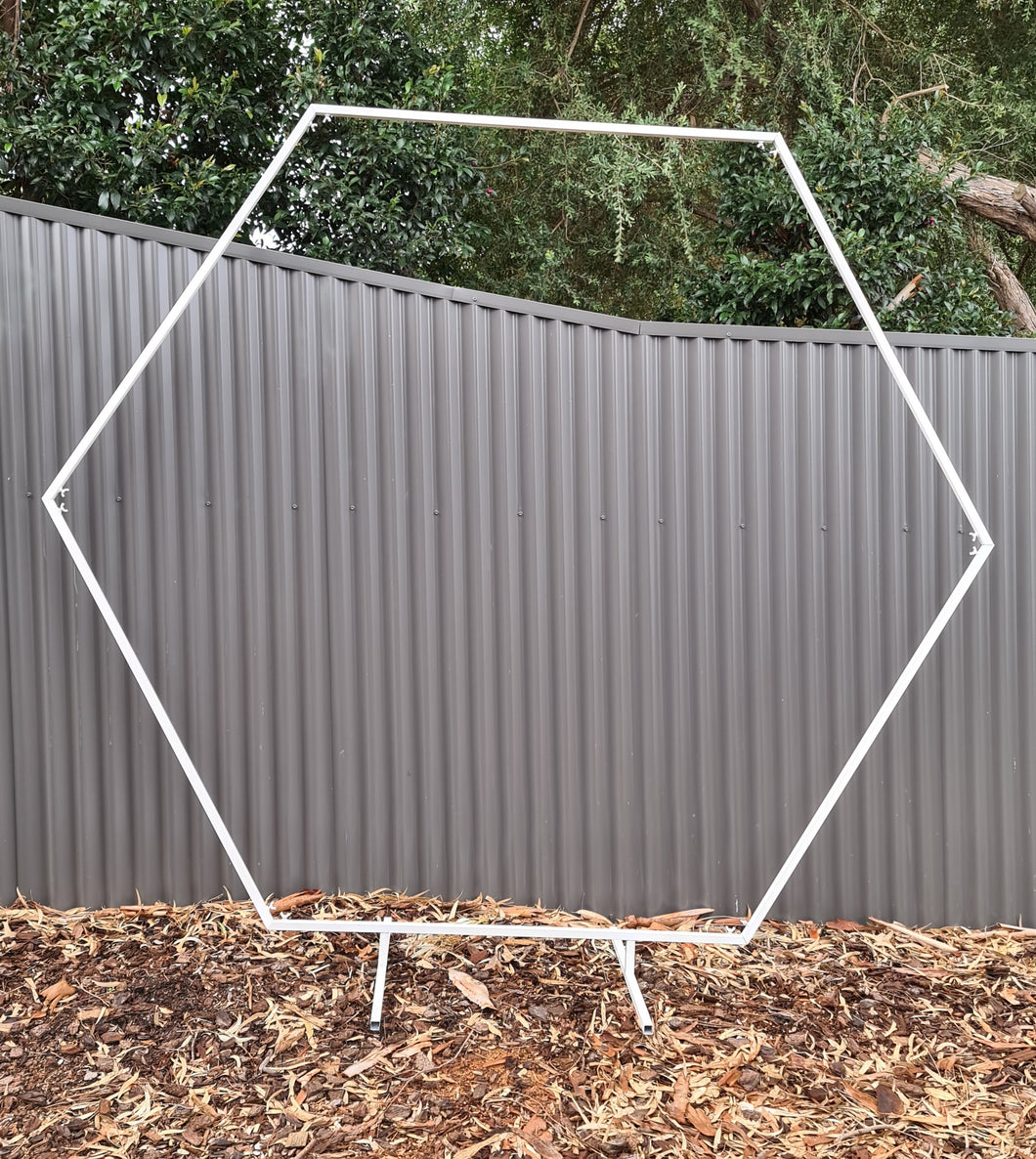 Hexagonal Backdrop – White Metal - HIRE ONLY