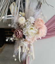 Load image into Gallery viewer, Double white backdrops / arches &amp; 3 x boho blush flowers - HIRE ONLY
