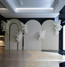 Load image into Gallery viewer, Three white backdrops / arches &amp; 5 x White flowers - Basic Package - HIRE RANGE

