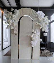 Load image into Gallery viewer, Three white backdrops / arches &amp; 5 x White flowers - Basic Package - HIRE RANGE
