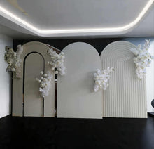 Load image into Gallery viewer, Three white backdrops / arches &amp; 5 x White flowers - Basic Package - HIRE RANGE
