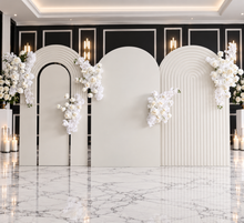 Load image into Gallery viewer, Three white backdrops / arches &amp; 5 x White flowers - Basic Package - HIRE RANGE
