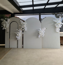Load image into Gallery viewer, Three white backdrops / arches &amp; 5 x White flowers - Basic Package - HIRE RANGE
