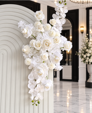 Load image into Gallery viewer, Three white backdrops / arches &amp; 5 x White flowers - Basic Package - HIRE RANGE
