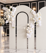 Load image into Gallery viewer, Three white backdrops / arches &amp; 5 x White flowers - Basic Package - HIRE RANGE
