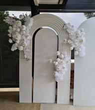 Load image into Gallery viewer, Three white backdrops / arches &amp; 5 x White flowers - Basic Package - HIRE RANGE

