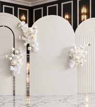 Load image into Gallery viewer, Three white backdrops / arches &amp; 5 x White flowers - Basic Package - HIRE RANGE
