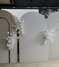 Load image into Gallery viewer, Three white backdrops / arches &amp; 5 x White flowers - Basic Package - HIRE RANGE
