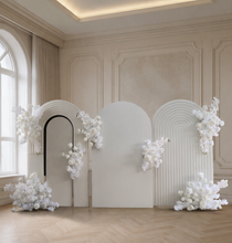 Load image into Gallery viewer, Three white backdrops / arches &amp; 5 x White flowers - Basic Package - HIRE RANGE
