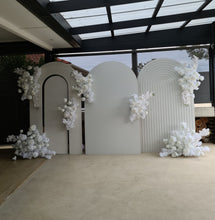 Load image into Gallery viewer, Three white backdrops / arches &amp; 7 x White flowers - Advanced Package 1 - HIRE ONLY
