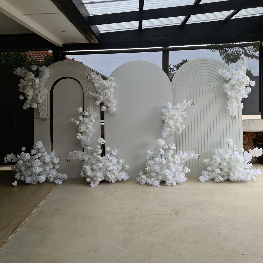 Three white backdrops / arches & 9 x White flowers - Advanced Package 2 - HIRE ONLY