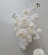 Load image into Gallery viewer, Three white backdrops / arches &amp; 11 x White flowers - Deluxe Package - HIRE ONLY
