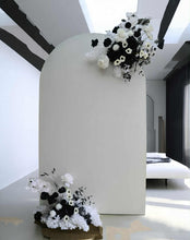 Load image into Gallery viewer, White arch / backdrop &amp; black and white flowers - HIRE ONLY
